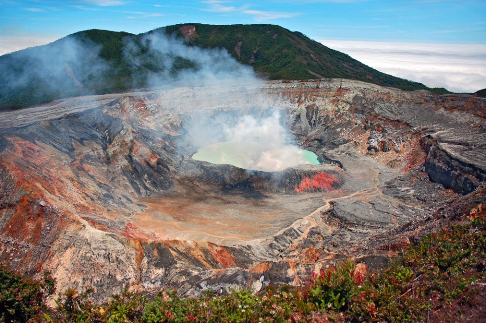 Smoking crater of Poas volcano, Costa Rica.