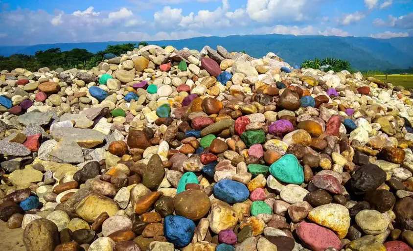 Beautiful stones and colourful pebbles on the bank of a river in Bishanakandi, Sylhet