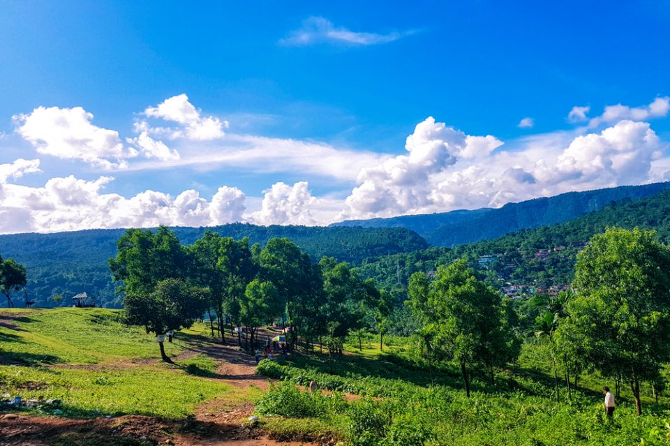 natural beauty of Jaflong, river , cloud, blue sky and trees
