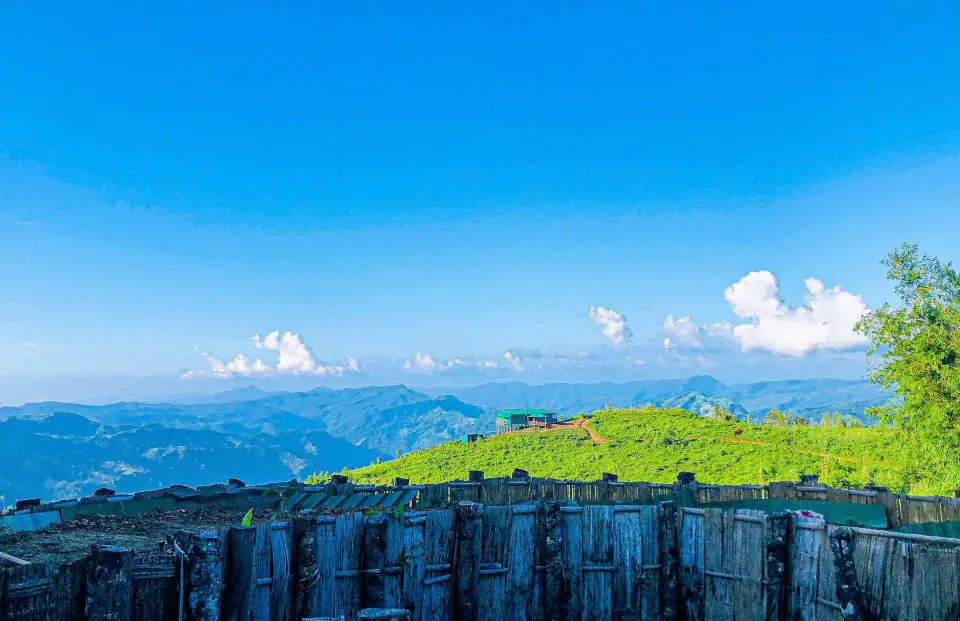 View of most beautiful hill area Keokradong in Bangladesh. A small cottage, blue sky, lots of mountain attracts the travelers to go there again and again