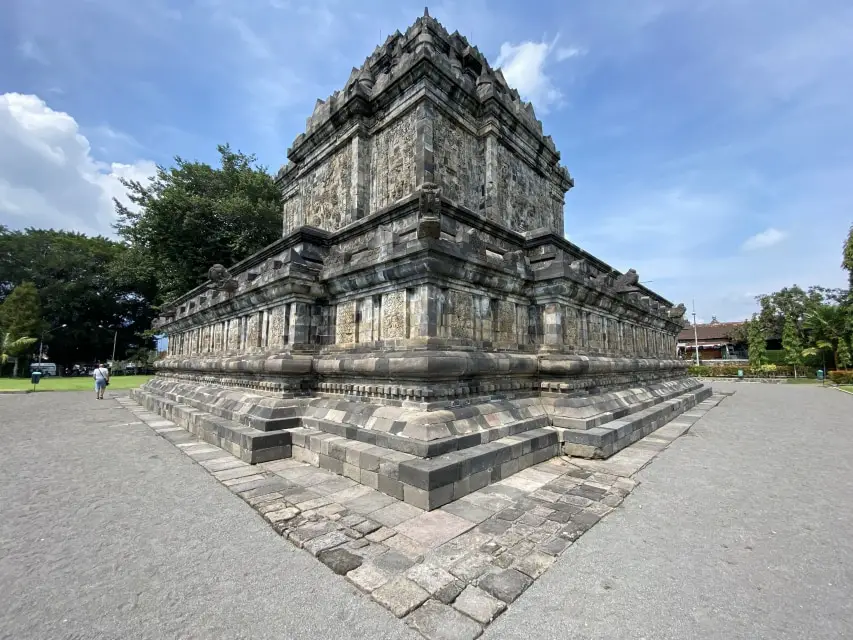 Blue sky view and superior Candi Mendut Aka Mendut Temple in Magelang, Indonesia