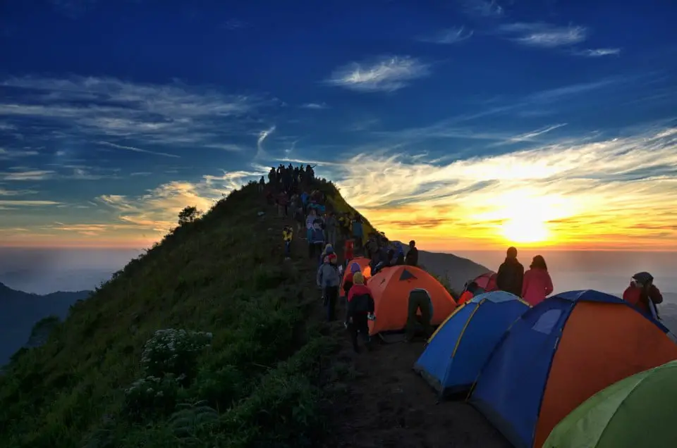Lots of tourists gathered in Mount Andong. Enjoying the stunning sunset view and tent on the mountain.