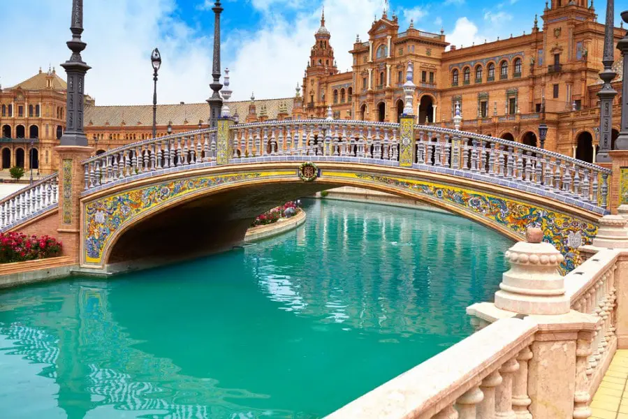 Seville Sevilla Plaza de Espana bridge Andalusia Spain square. A must see beautiful place to visit in andalusia