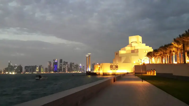 Museum of Islamic Art at night in Qatar