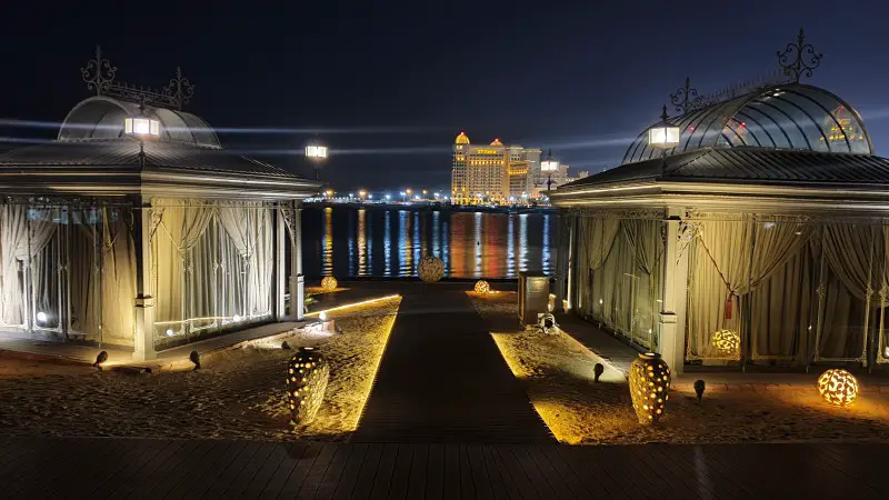 stunning Katara Cultural Village at night in Qatar