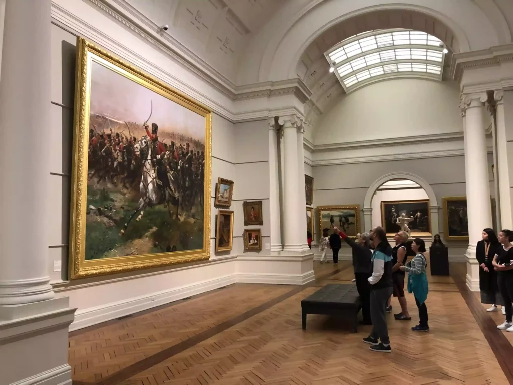 a group of people in a museum