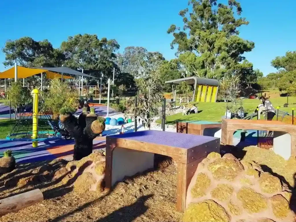a playground with trees